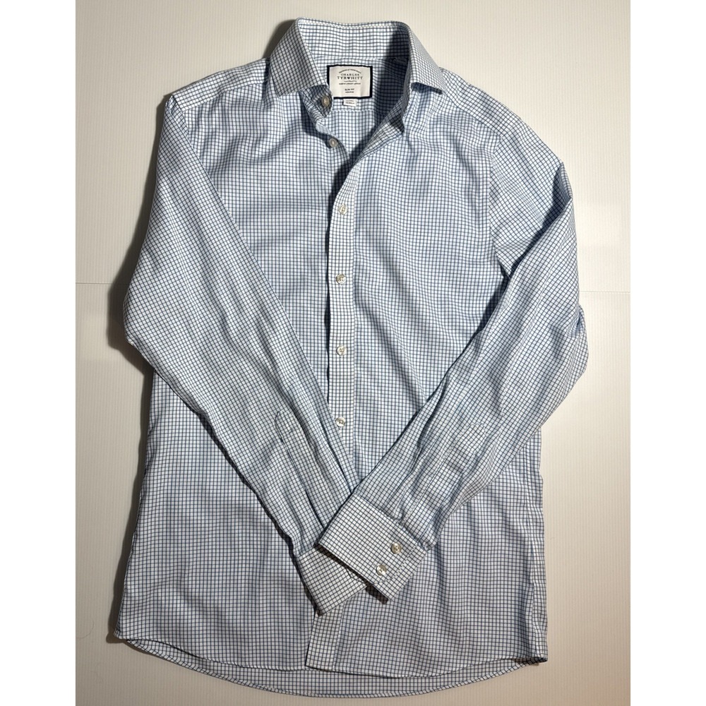 Charles Tyrwhitt Dress Shirt Mens 15 /34 Blue White Non Iron Slim Fit